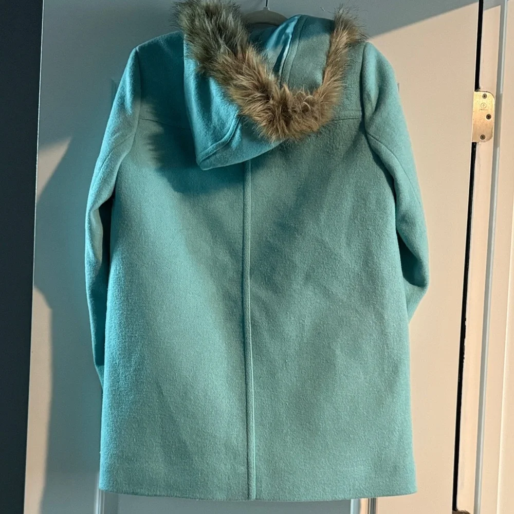 J. Crew Blue Pea Coat with Fur Trim - Picture 3 of 4